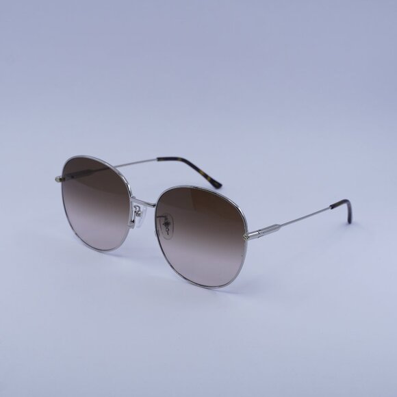Gucci GG1416SK 002 Sunglasses Silver Round Frame, Brown Gradient Lenses - Picture 1 of 10